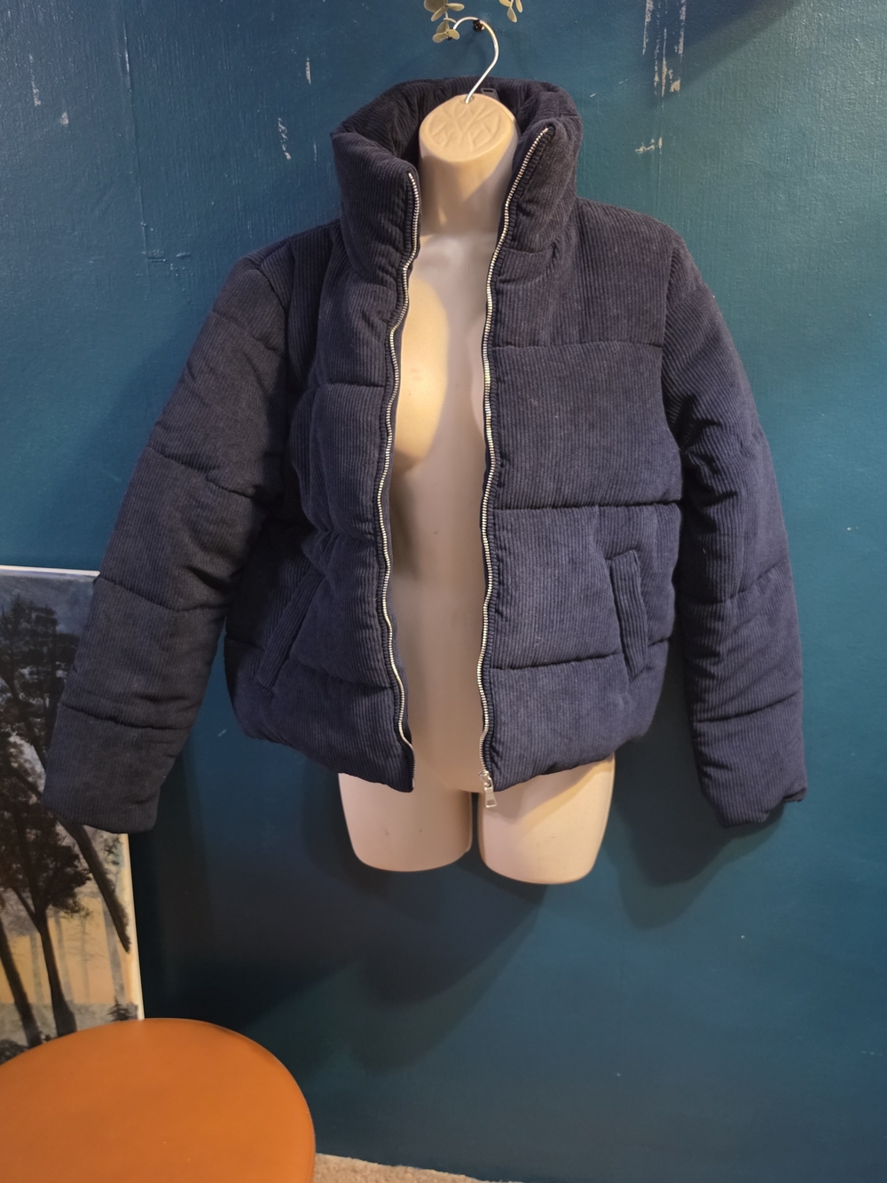 NWT Ambiance Navy Blue Corduroy Puffer Jacket Coat M
